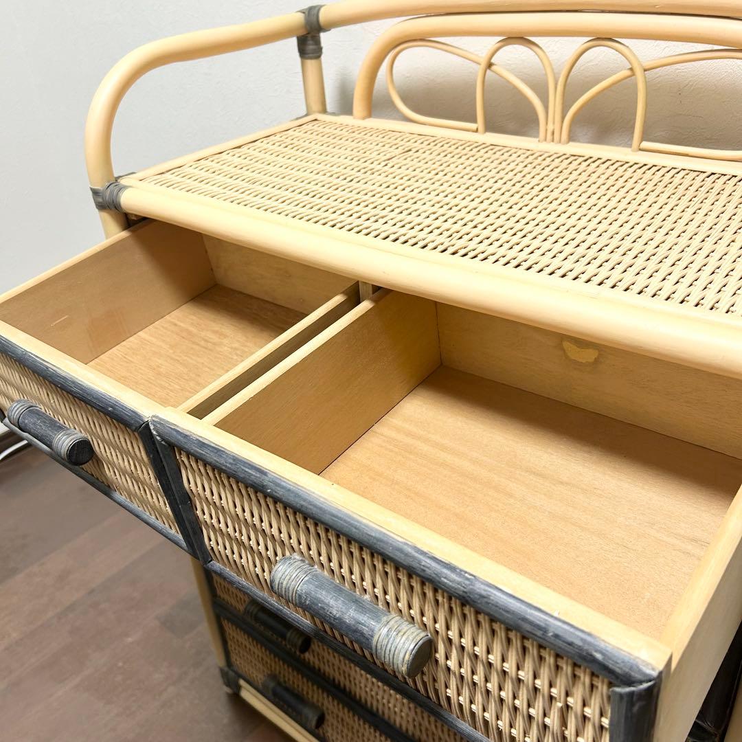 ラタン 5段チェスト 引き出し 収納 タンス 箪笥 電話台 ビンテージ