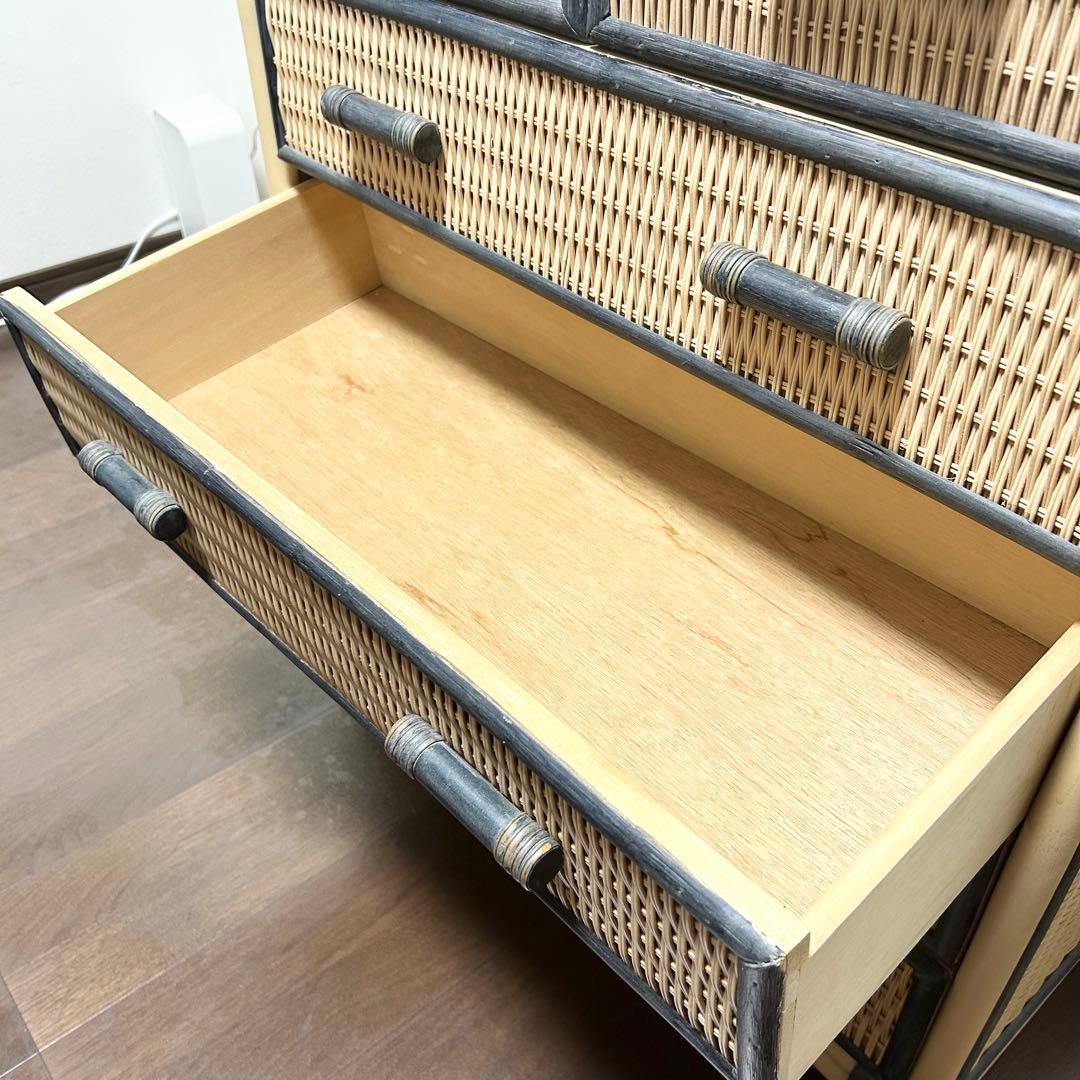 ラタン 5段チェスト 引き出し 収納 タンス 箪笥 電話台 ビンテージ