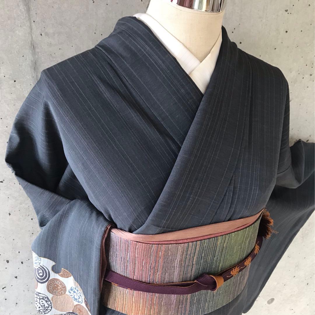 さが美【つづら屋平助】正絹　上質なた紬の訪問着　雪輪に松梅銀杏紅葉など　ガード