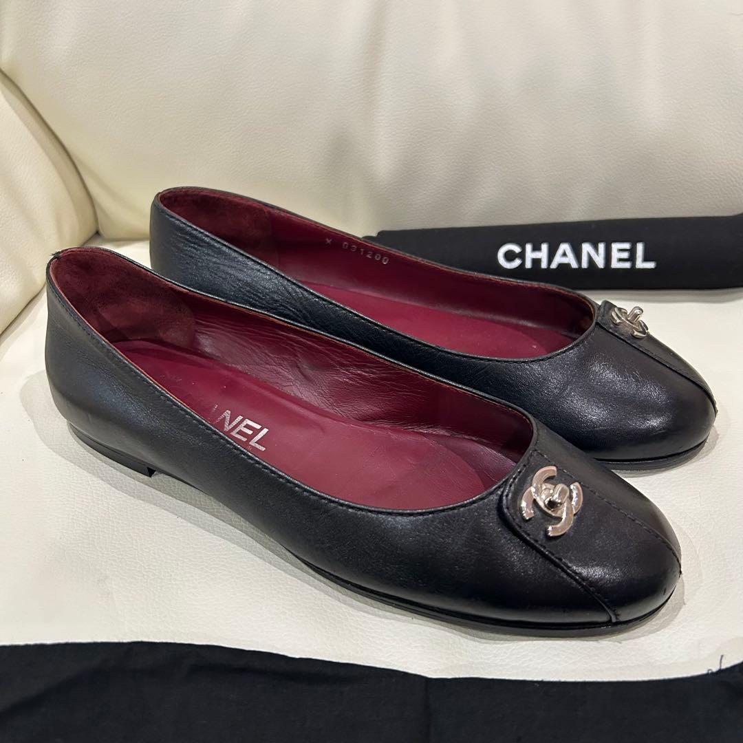 CHANEL ターンロック　バレエシューズ　23.5cm 36 1/2 黒