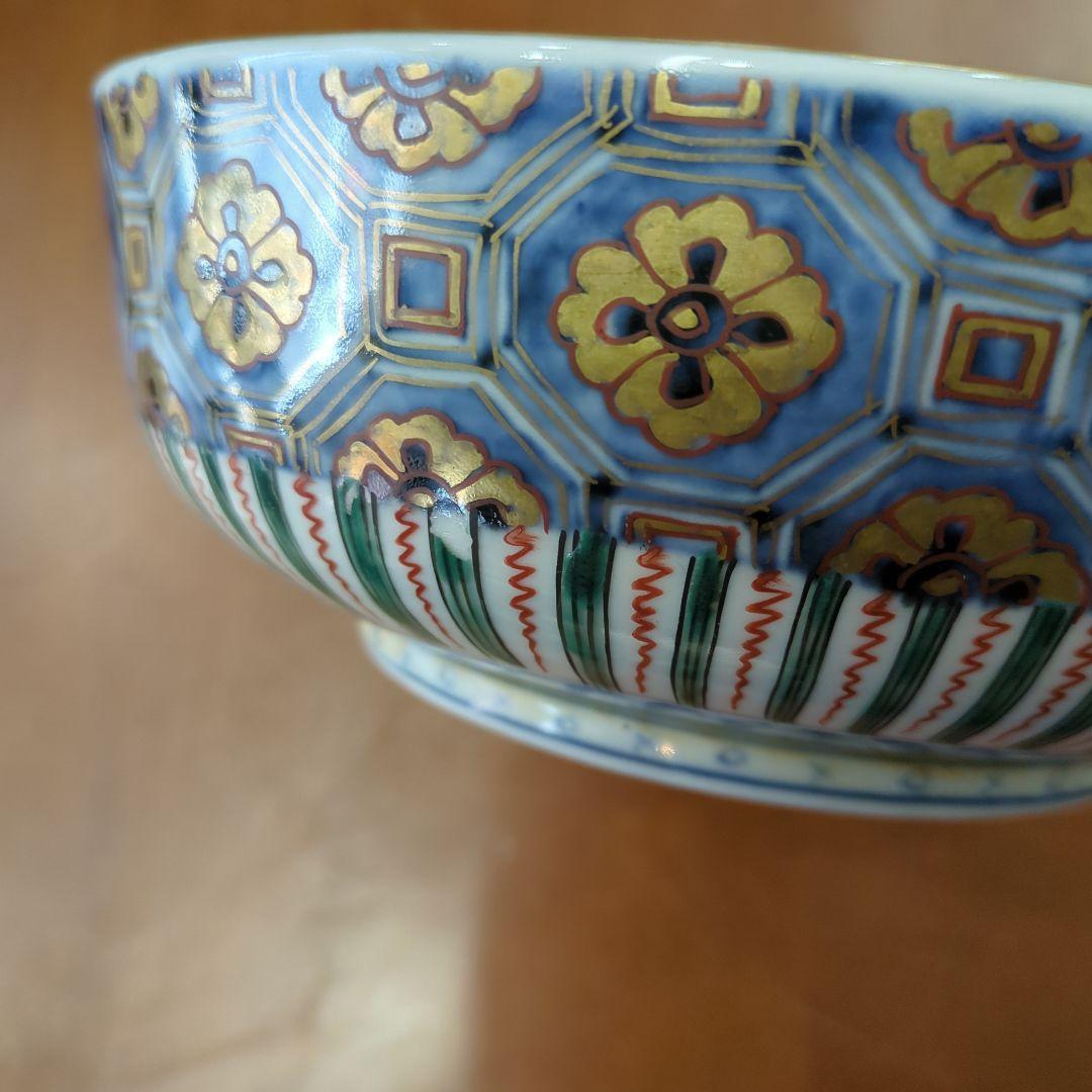 骨董　古伊万里　恵比寿様　縁起柄　金彩　染錦　鉢　大鉢　器　美品