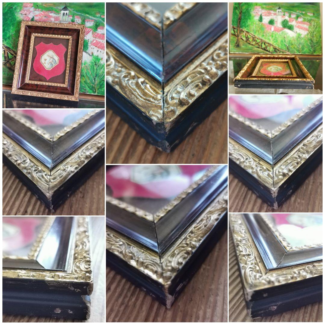 アンティークフランス マリア様の横顔と聖杯 ローズウッド 金彩彫刻ガラスフレーム