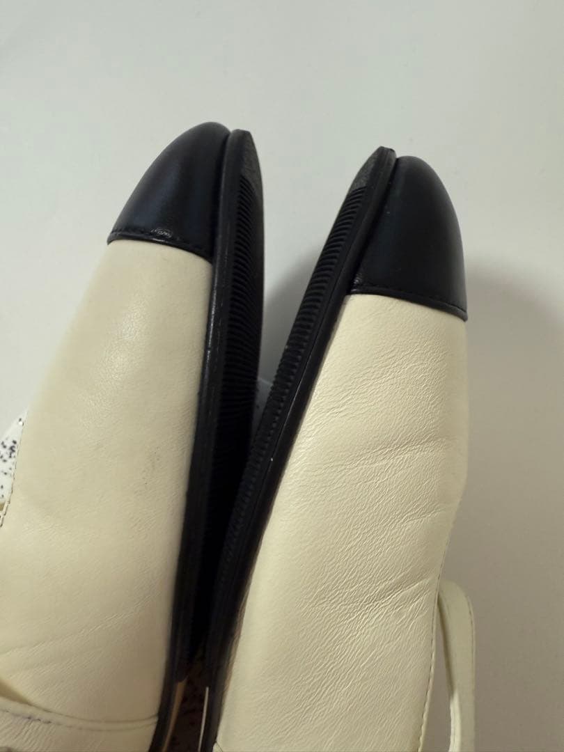 シャネル メリージェーン バレリーナ フラットシューズ ホワイト ツートン 37