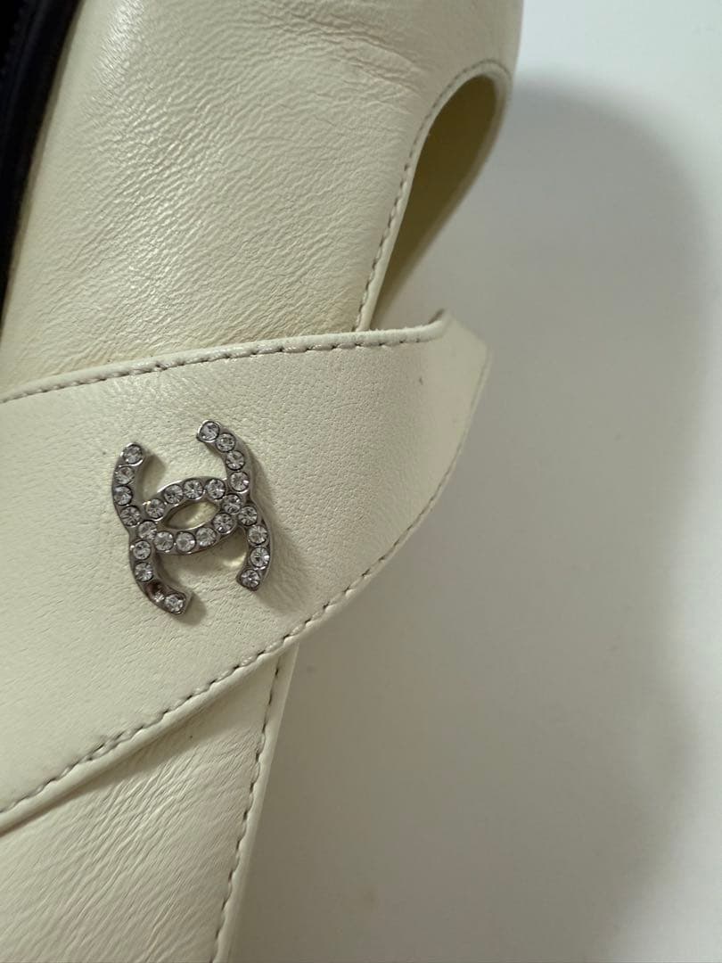 シャネル メリージェーン バレリーナ フラットシューズ ホワイト ツートン 37