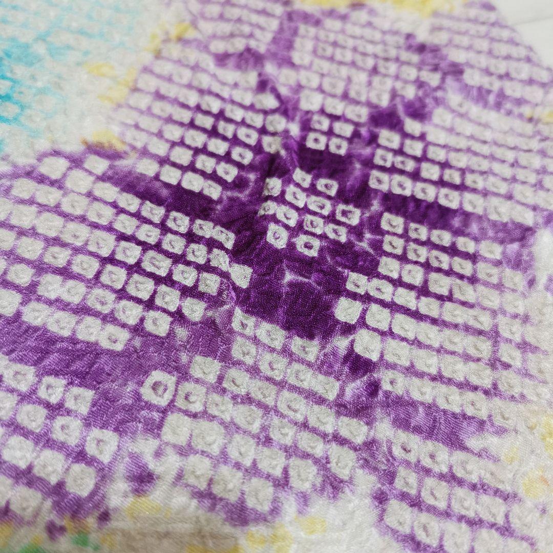 【総絞り】レアカラー ビタミン系 大きなお花 小紋 少しアンティーク