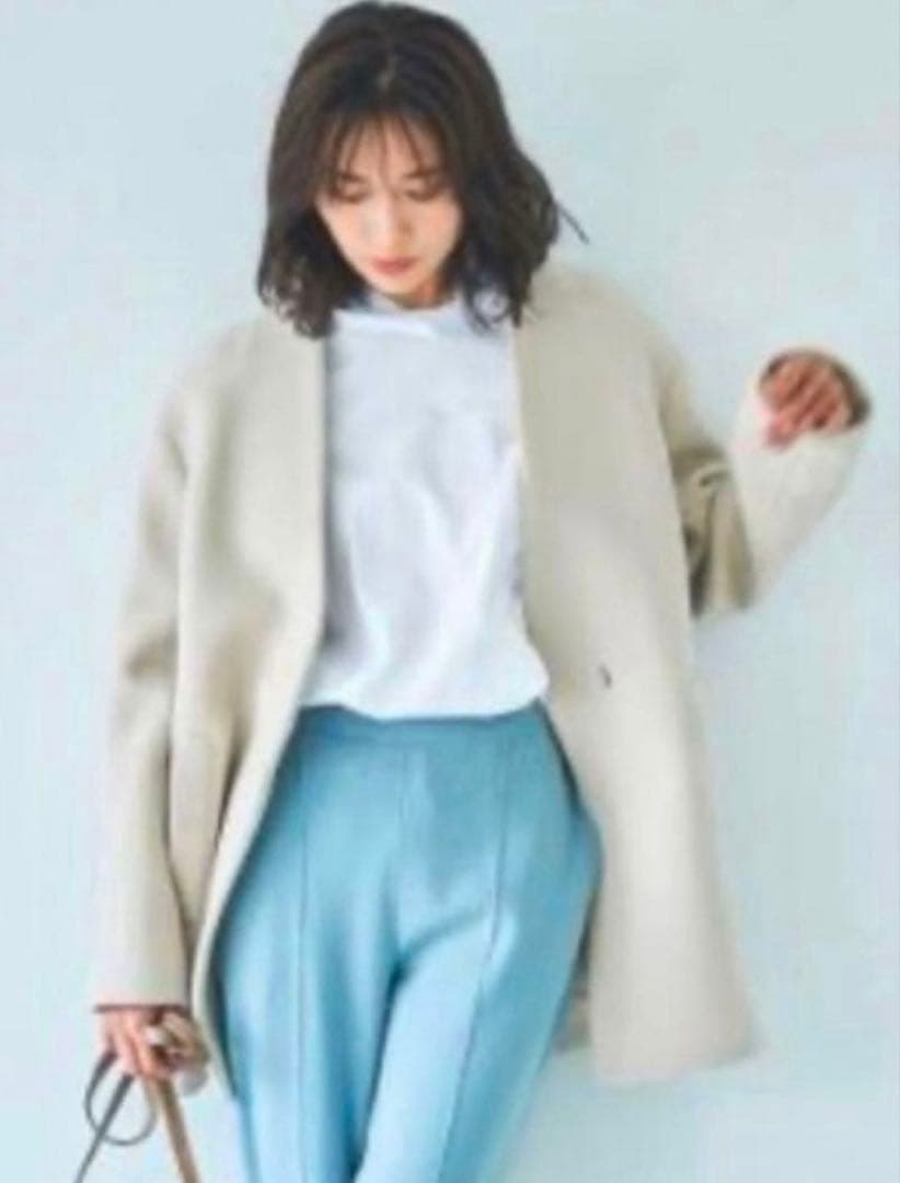 23区 ノーカラーハーフコート　ダブルクロスベロア