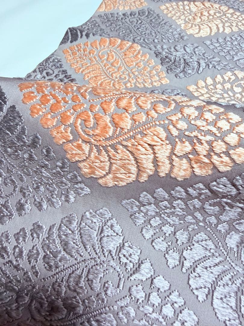 高級 袋帯 正絹 六通柄 総唐織 薄紫色 オレンジ 菱形 フォーマル 約60万円