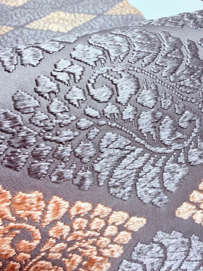 高級 袋帯 正絹 六通柄 総唐織 薄紫色 オレンジ 菱形 フォーマル 約60万円