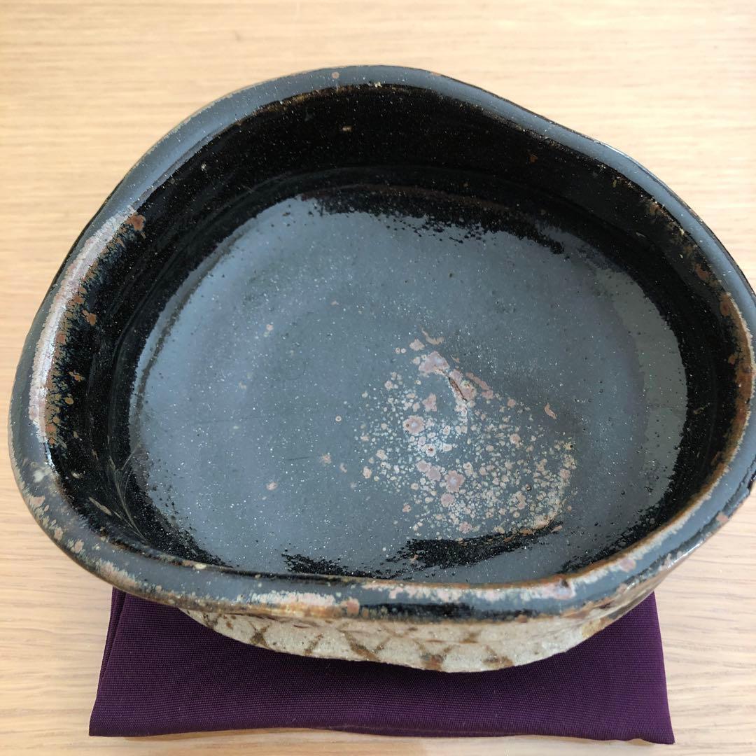 茶道具骨董品　江戸時代　黒織部沓形茶碗