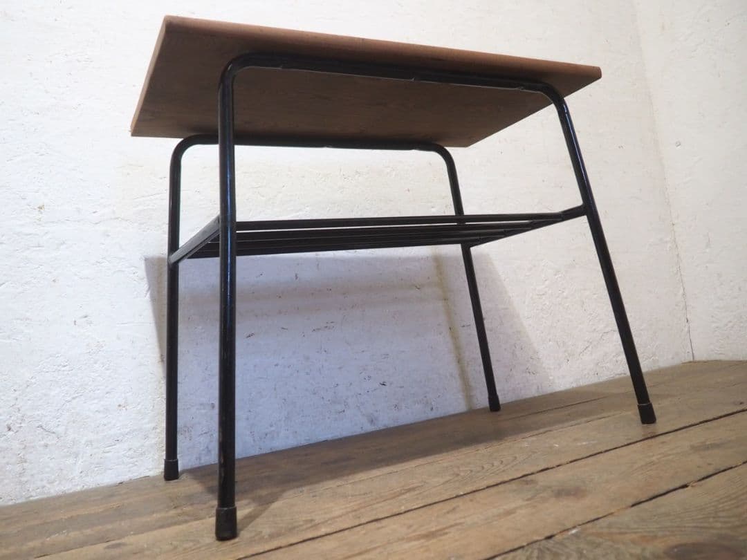 1237 ③古い木と鉄脚のテーブル　デスク　作業台　リメイク　レトロ　ビンテージ