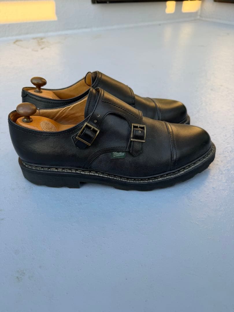 【未使用】 パラブーツ ウィリアム ダブルモンクシューズ UK8 ブラック