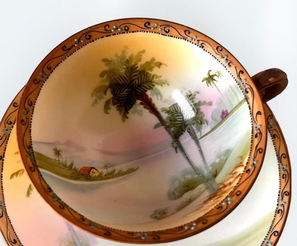 【オールドノリタケ】アンティーク！メープルリーフ刻印！手描き風景C&S1️⃣