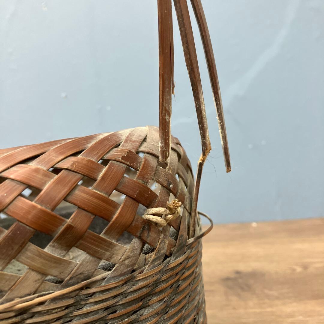 D-5 昭和レトロ 竹編み 花籠 花入れ 竹筒付き 華道具 茶道具 インテリア