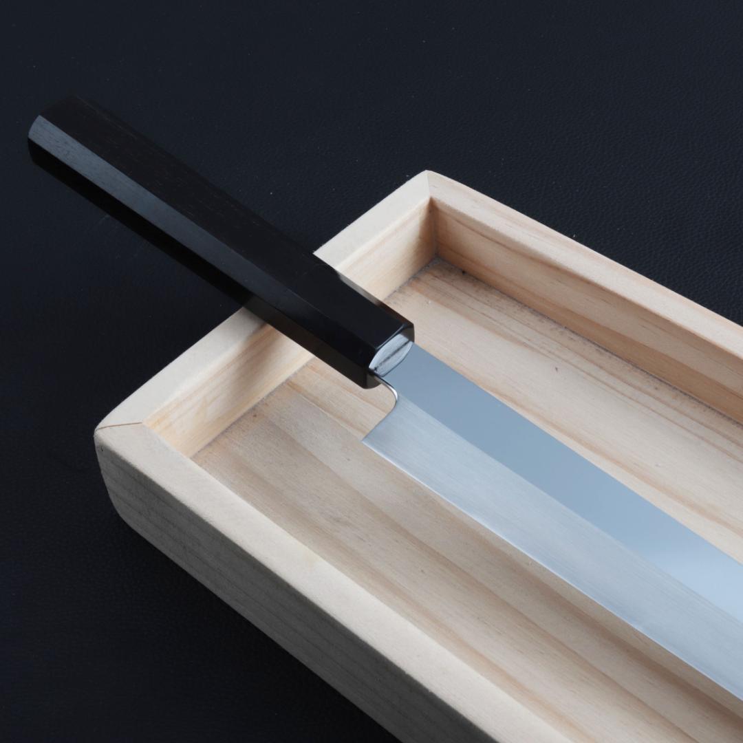 9041梵静刃物 極薄柳刃包丁 厚み1.7mm鏡面仕上げ 尺 黒檀黒水牛角八角柄