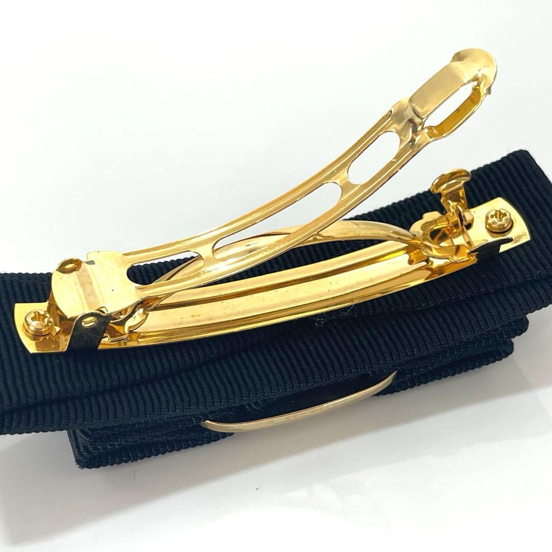 【美品・箱付き】フェラガモ ヴァラリボン バレッタ ブラック ゴールド金具