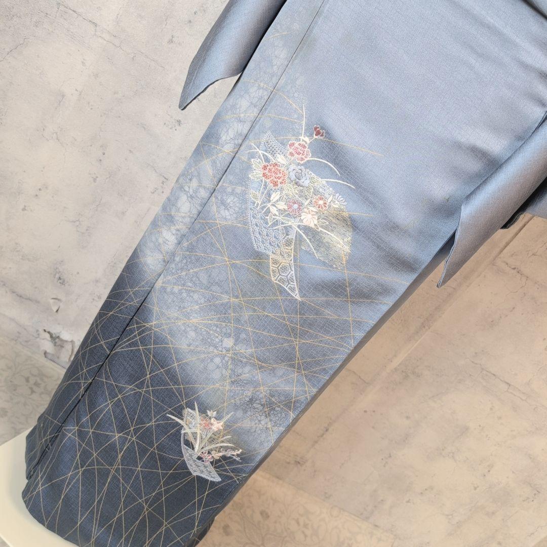 訪問着　フルセット　着物　正絹　汕頭刺繍　金銀　祝い事　花　O9