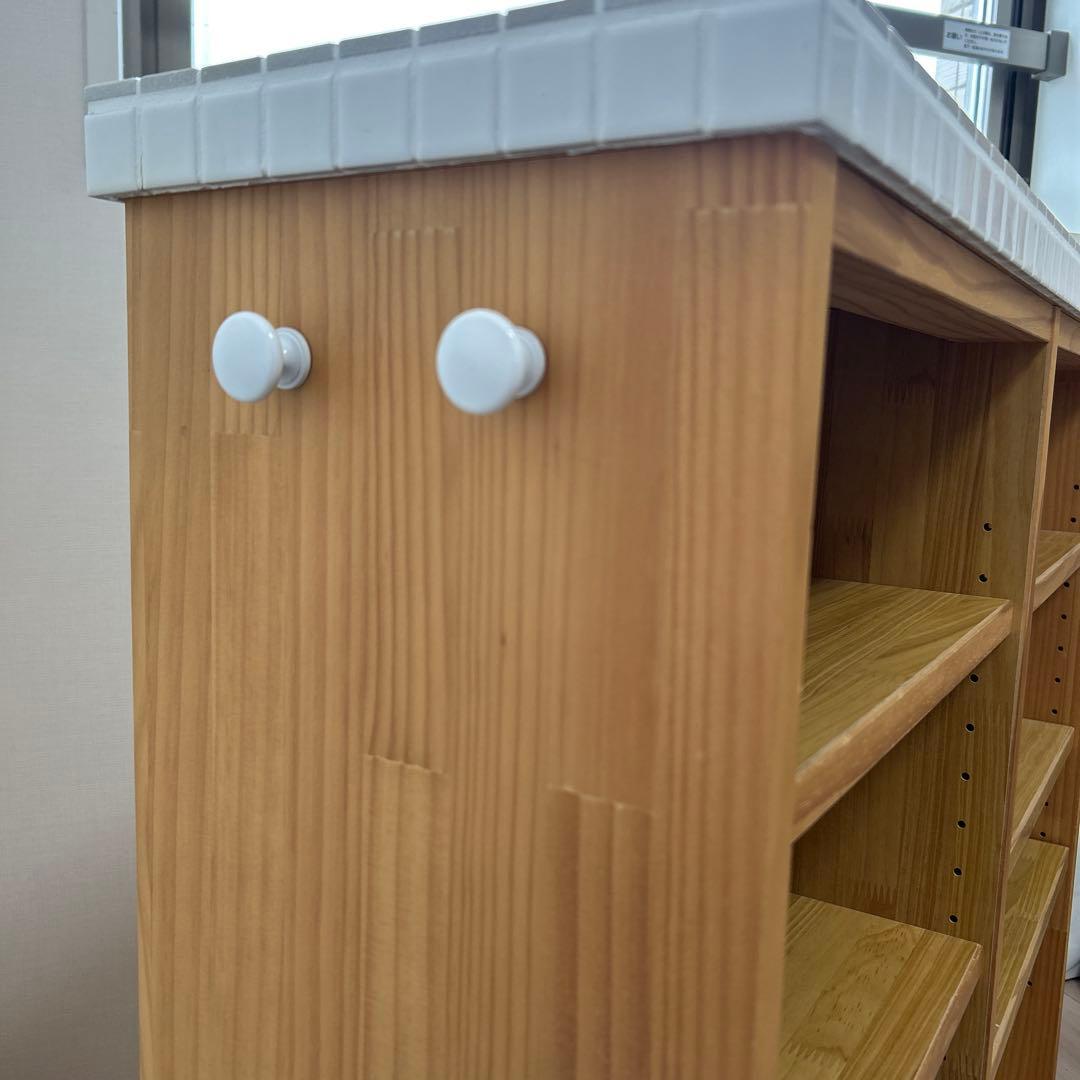 【たのめる便】モモナチュラル キッチンワゴン タイル　タイル　キッチン収納