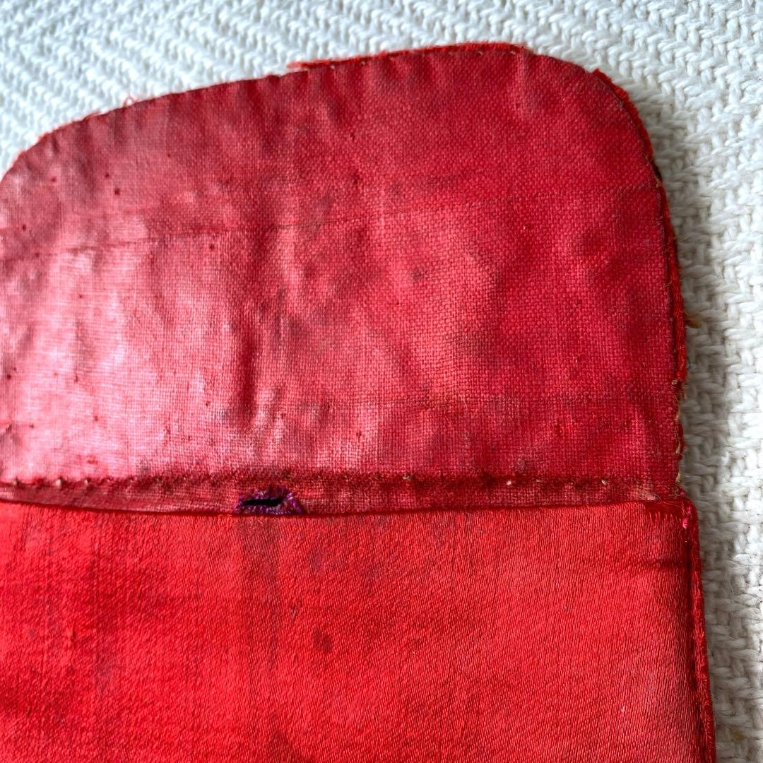 アンティーク シルクロード チャイナ チベット 赤シルク古刺繍 3口袋 時代物