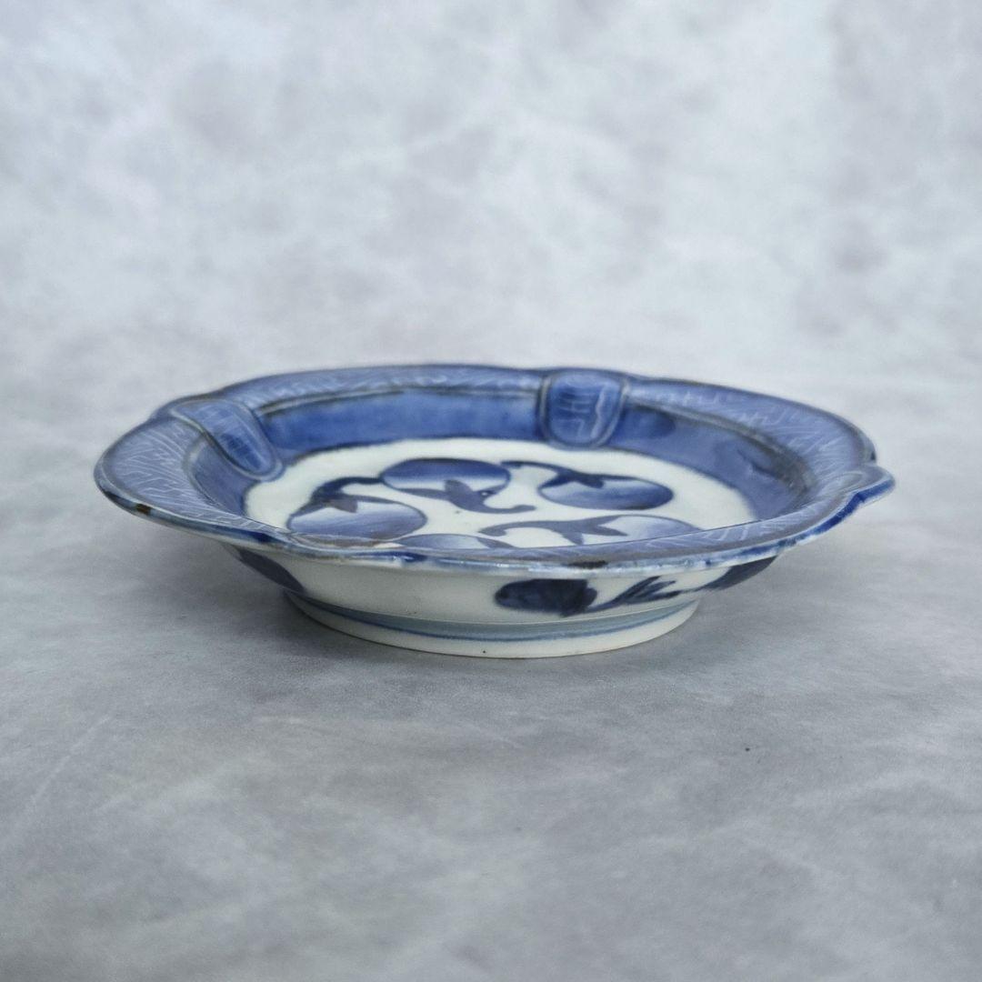 古伊万里　染付　小皿　ナス　茄子　江戸時代　金直し　金継ぎ　骨董　アンティーク