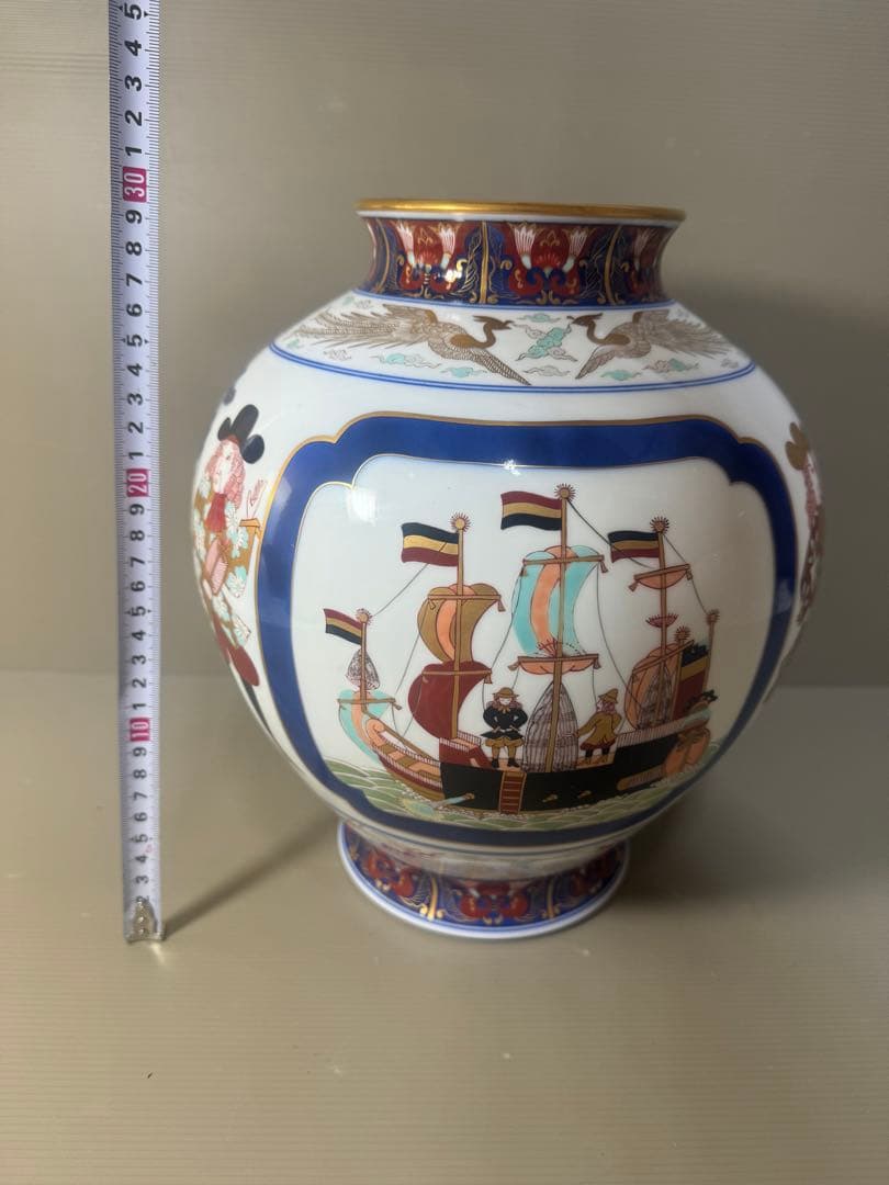 2456 希少　オールド香蘭社 ハイライン 南蛮渡来船  和蘭陀人 花瓶　金彩