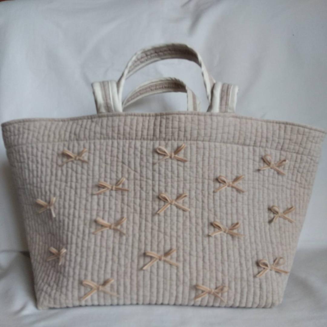マグネット 底板ヌビ☆トートバッグ Wハンドル☆ ベージュ ヌビバッグ