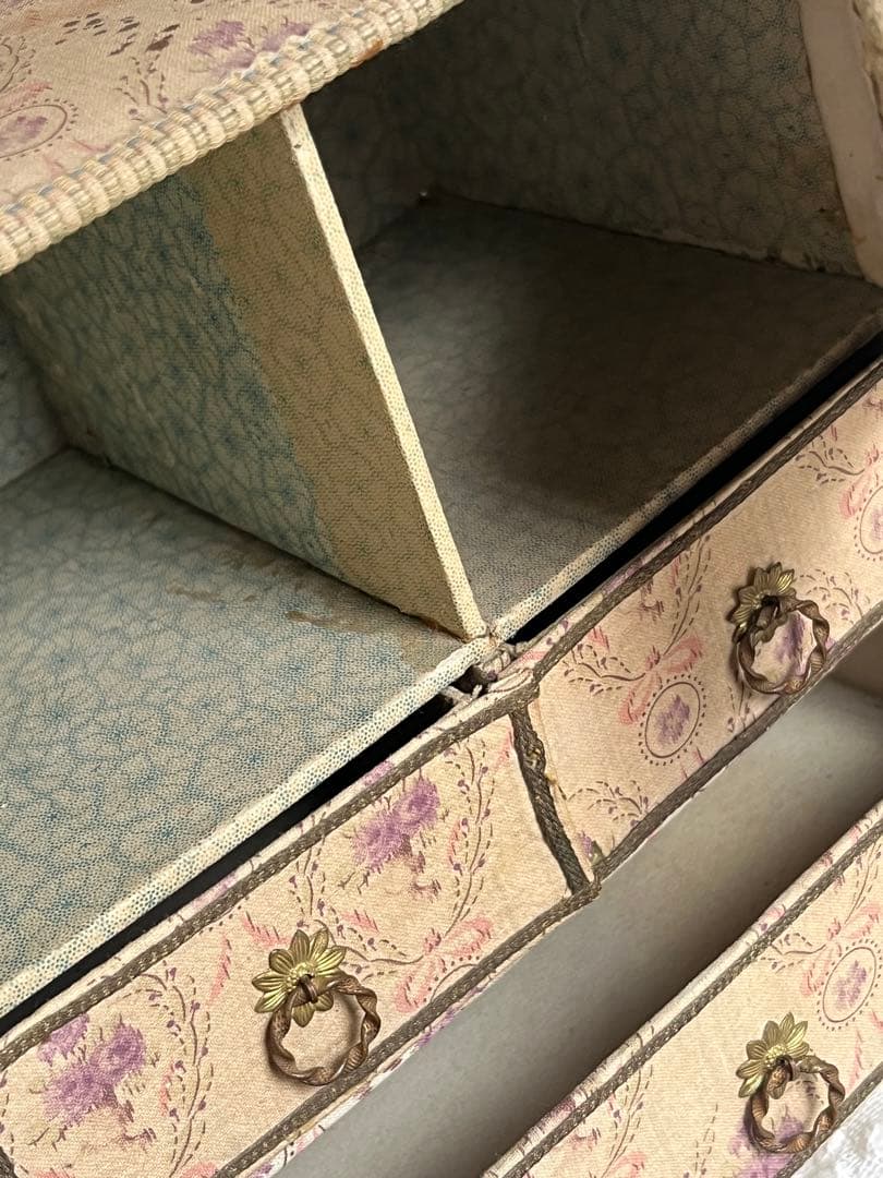 アンティークブロカントフレンチフランスカルトナージュボックスローズ布箱チェスト