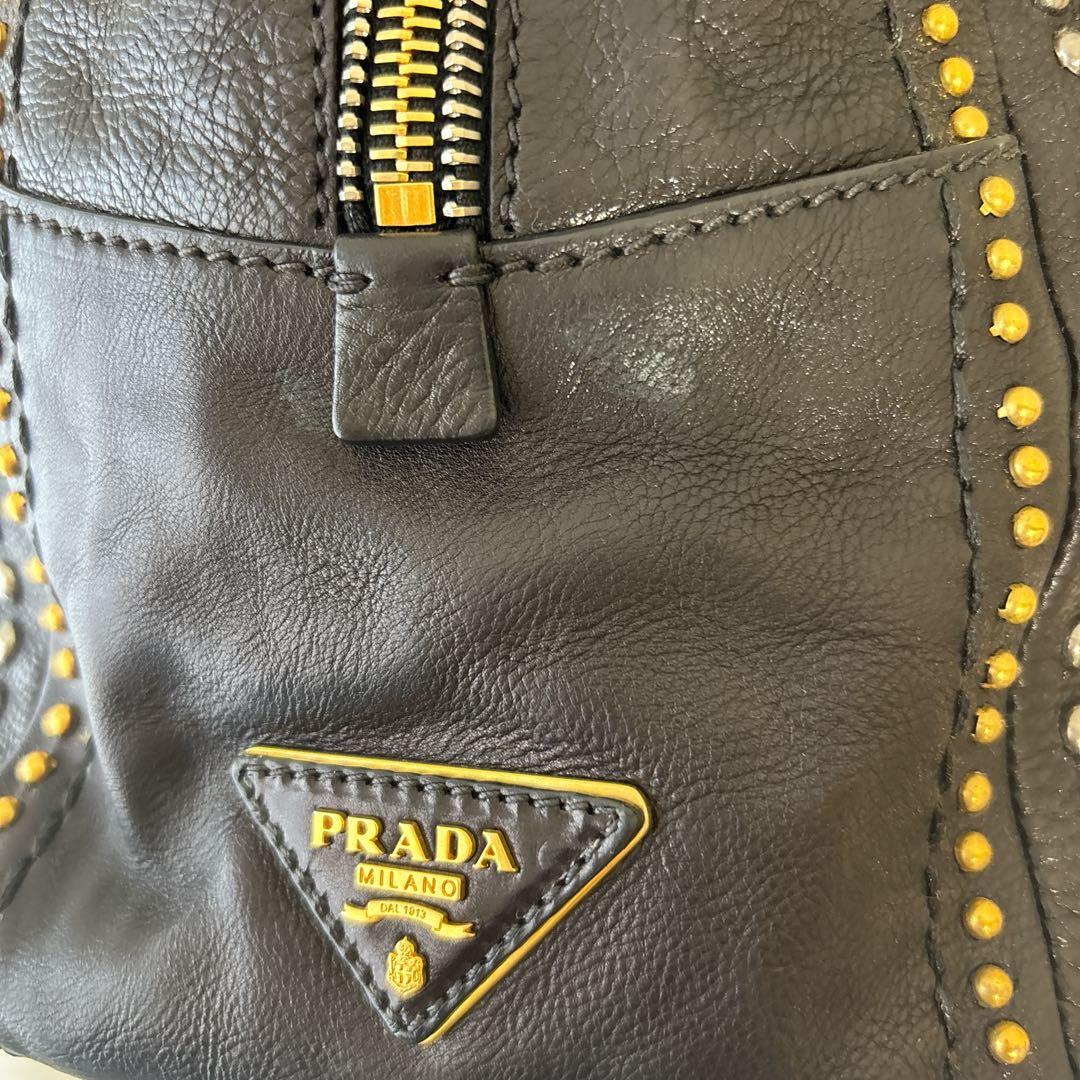 【希少・極美品】プラダ スタッズ 2way ショルダーバッグ ハンドバッグ 黒