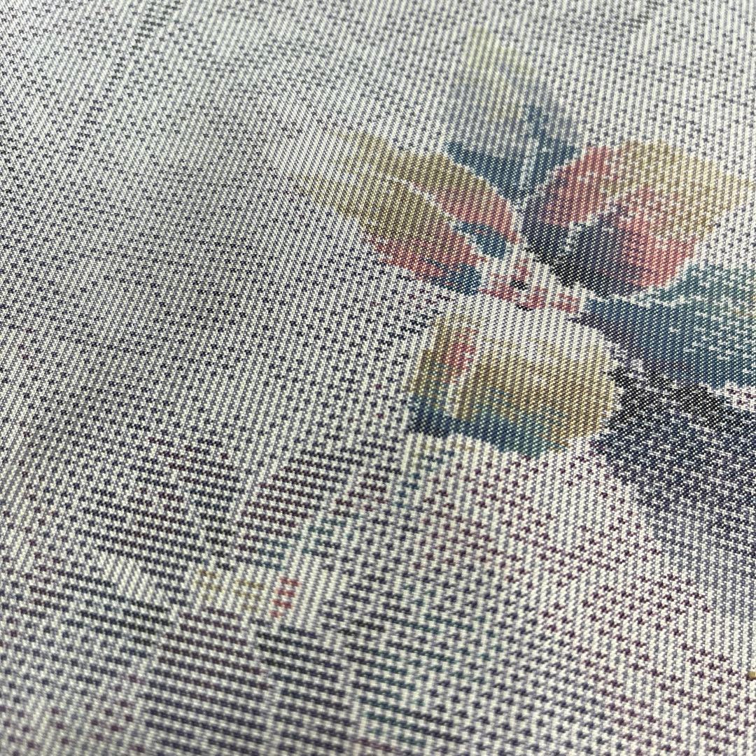 大島紬　都喜ヱ門　薄紫色 花柄 絹 着物反物 約12m 白大島