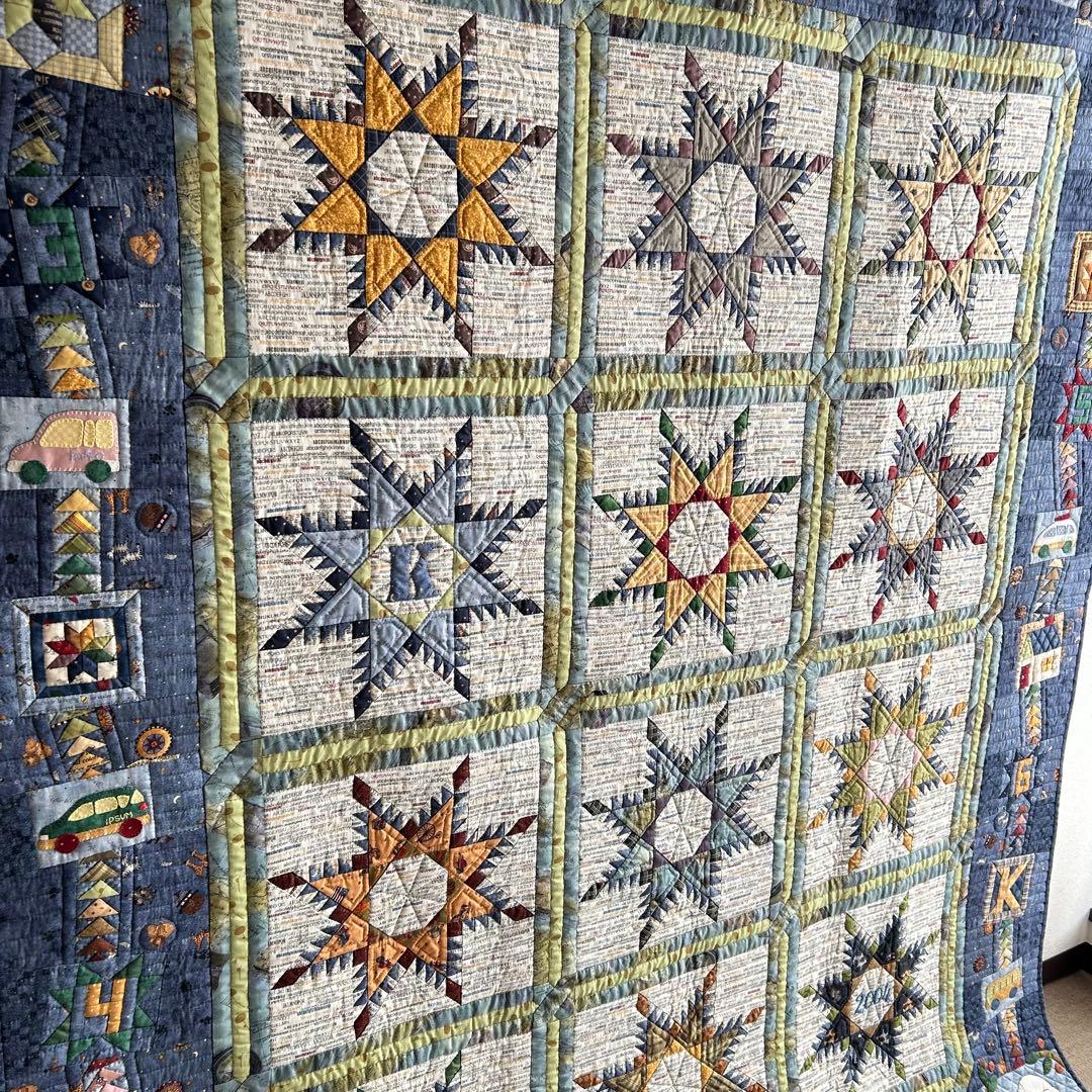 ハンドメイド パッチワーク フェザースター タペストリー兼ベットカバー