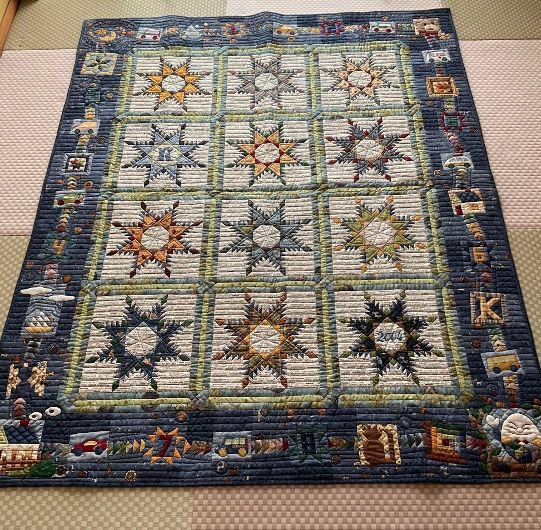 ハンドメイド パッチワーク フェザースター タペストリー兼ベットカバー