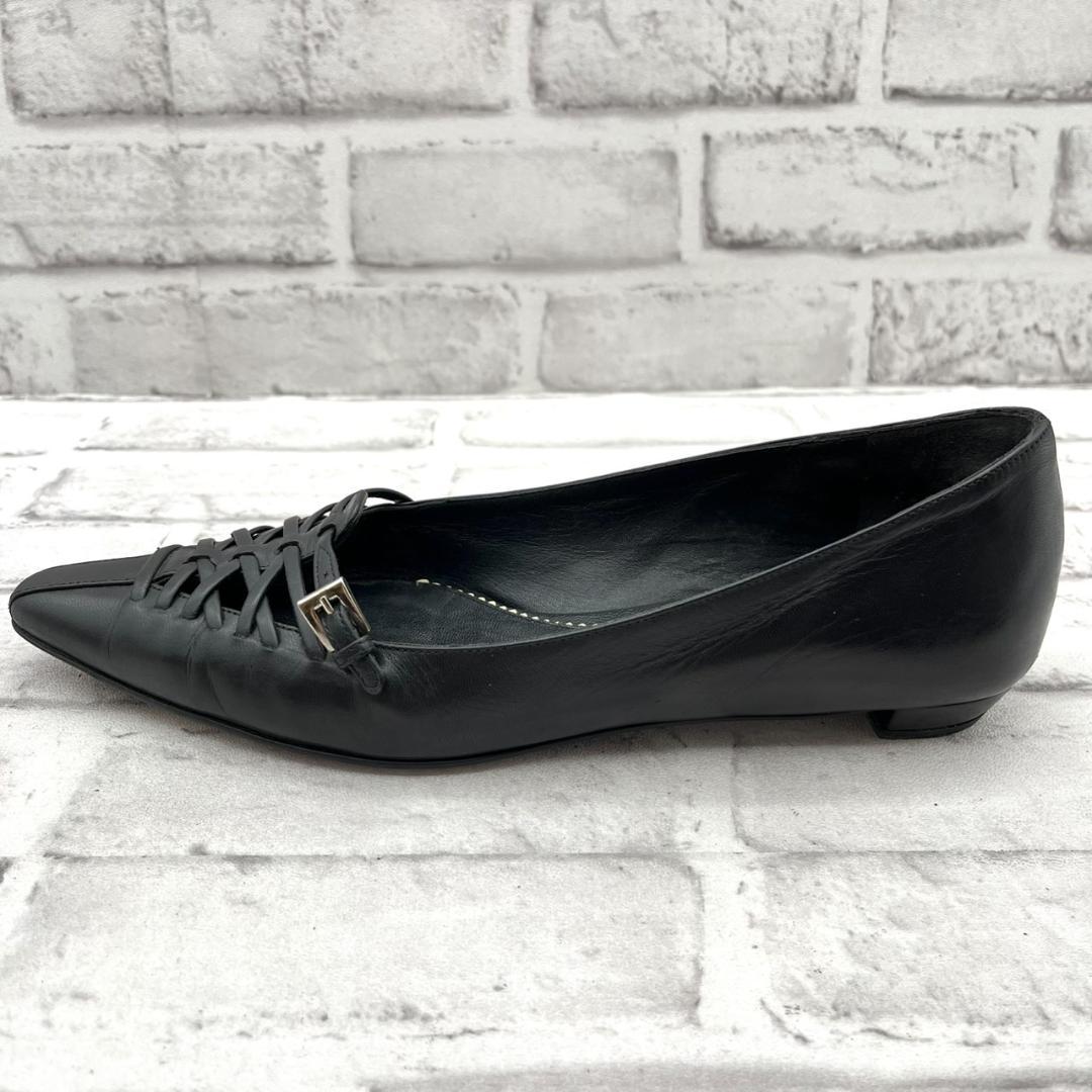 PRADA プラダ フラットシューズ パンプス ポインテッドトゥ 黒 23.5㎝