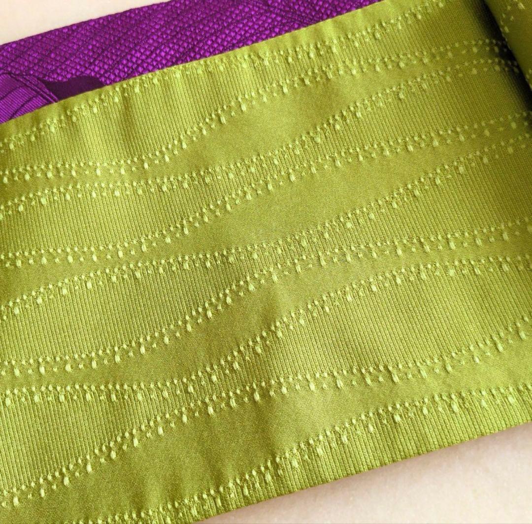 撫松庵 半幅帯 パープル×グリーン