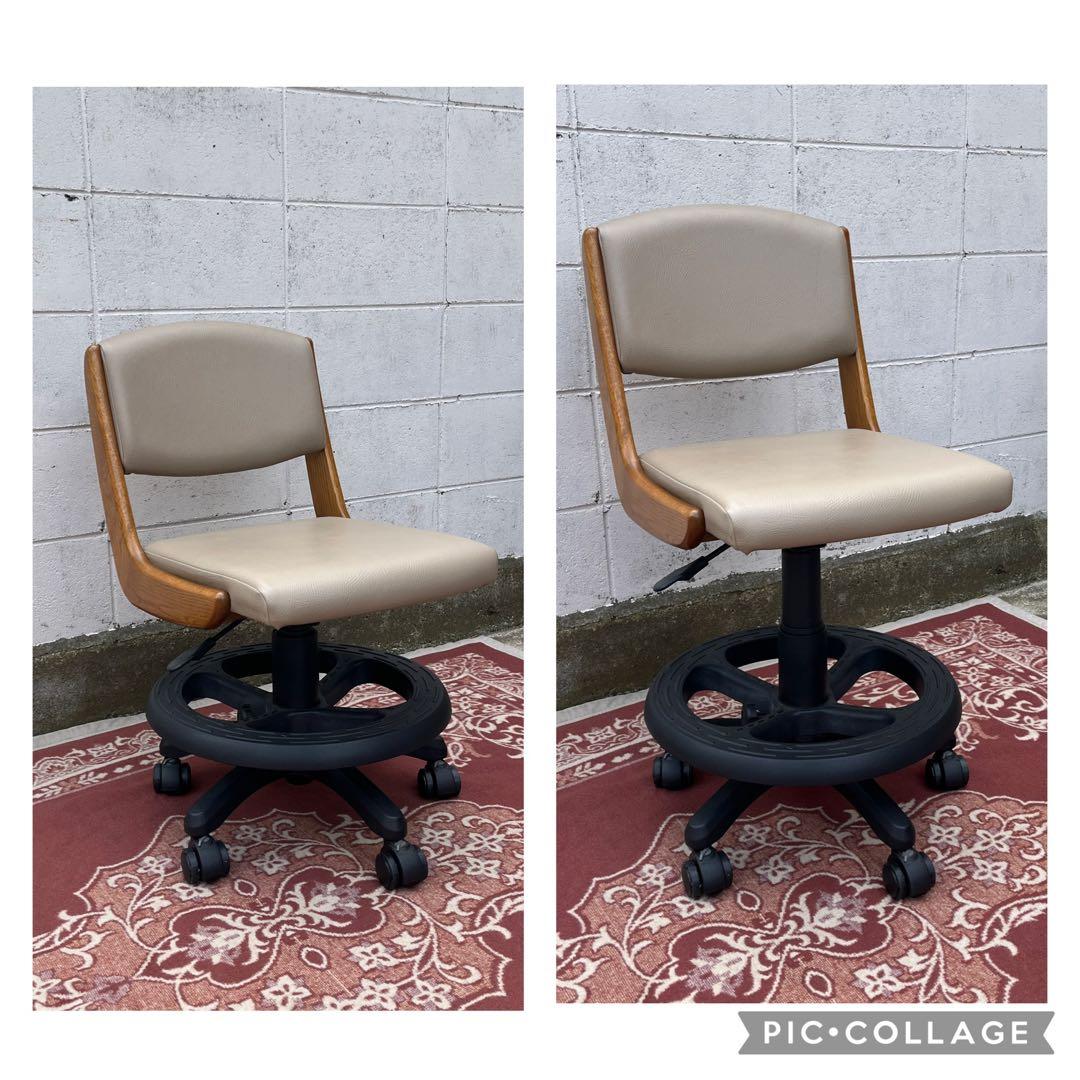 浜本工芸 ◾️木製オーク材フレーム×本革レザー座面 キャスター付き デスクチェア