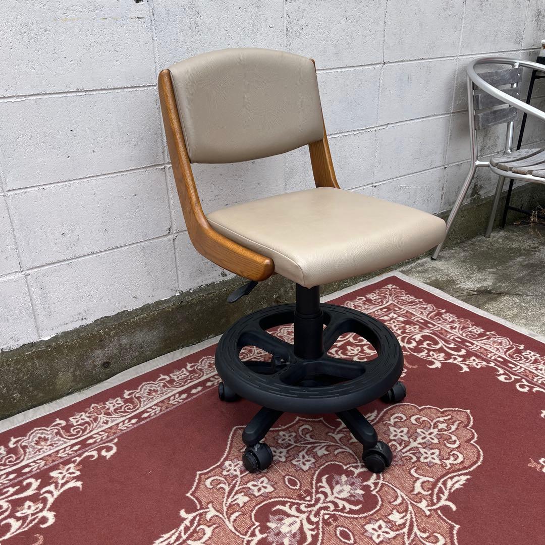 浜本工芸 ◾️木製オーク材フレーム×本革レザー座面 キャスター付き デスクチェア