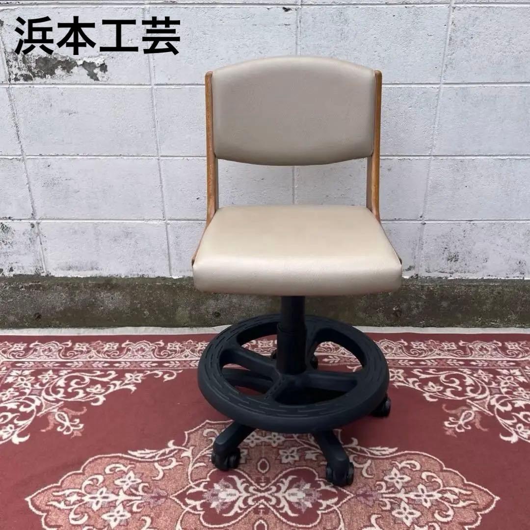 浜本工芸 ◾️木製オーク材フレーム×本革レザー座面 キャスター付き デスクチェア