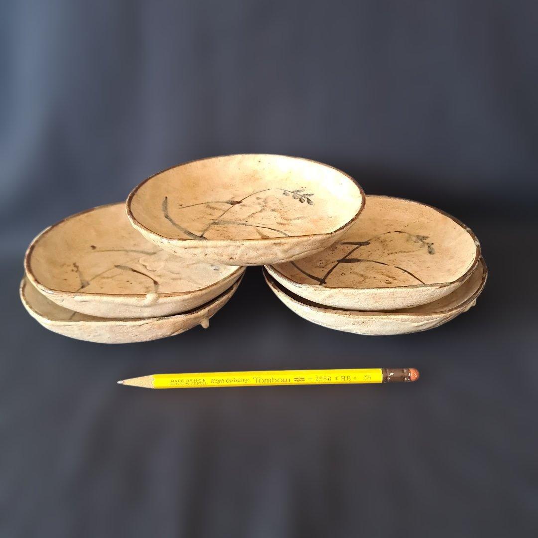 「渋さ 枯れ味 志野焼の魅力！」 志野皿(幅14cm)5客セット 箱付き 骨董ア