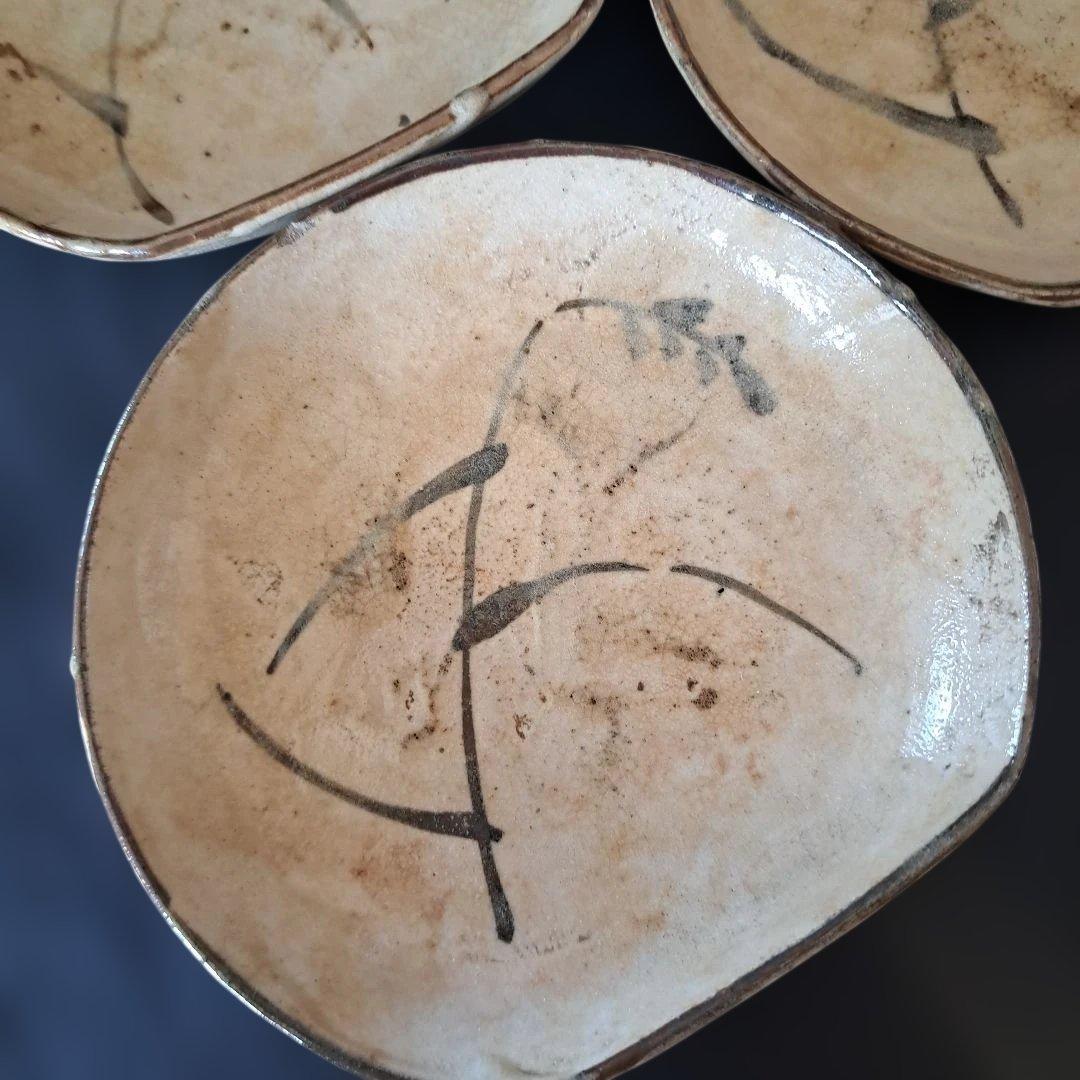 「渋さ 枯れ味 志野焼の魅力！」 志野皿(幅14cm)5客セット 箱付き 骨董ア