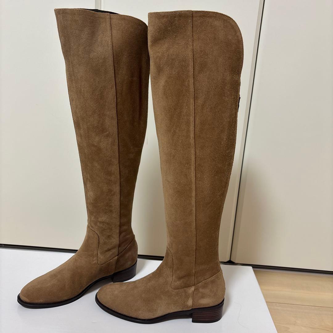 ベージュ スエード ニーハイブーツ