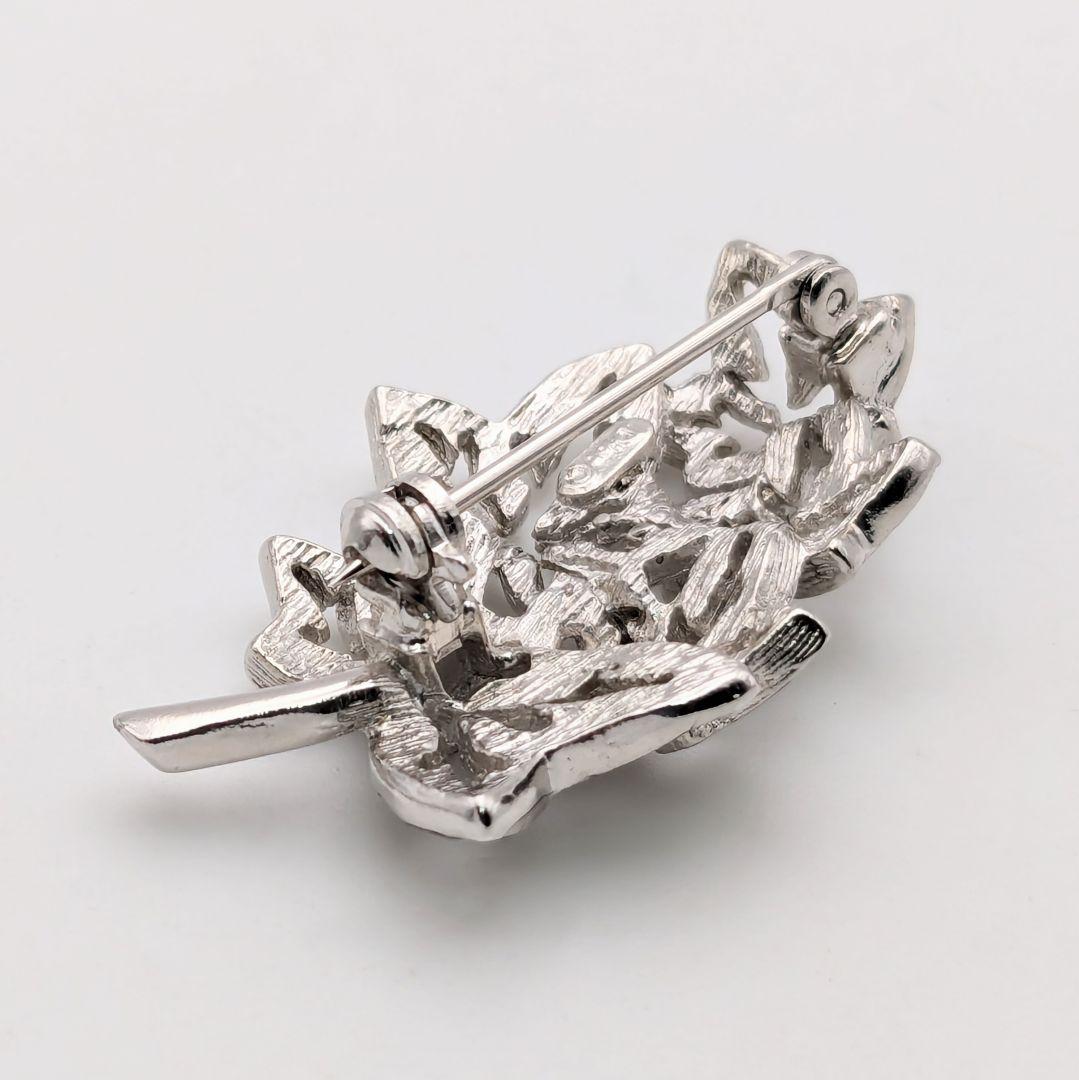 ディオール Dior ヴィンテージ リーフ ラインストーン シルバー ブローチ