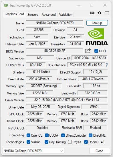 グラフィックボード・グラボ・ビデオカード MSI RTX 5070 12G VENTUS 2X OC VD9071
