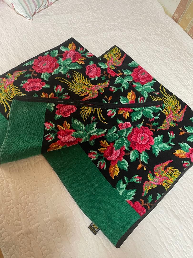 フェイラー タオル 2枚セット フェイスタオル 鳳凰柄 ブラック系 美品 ギフト