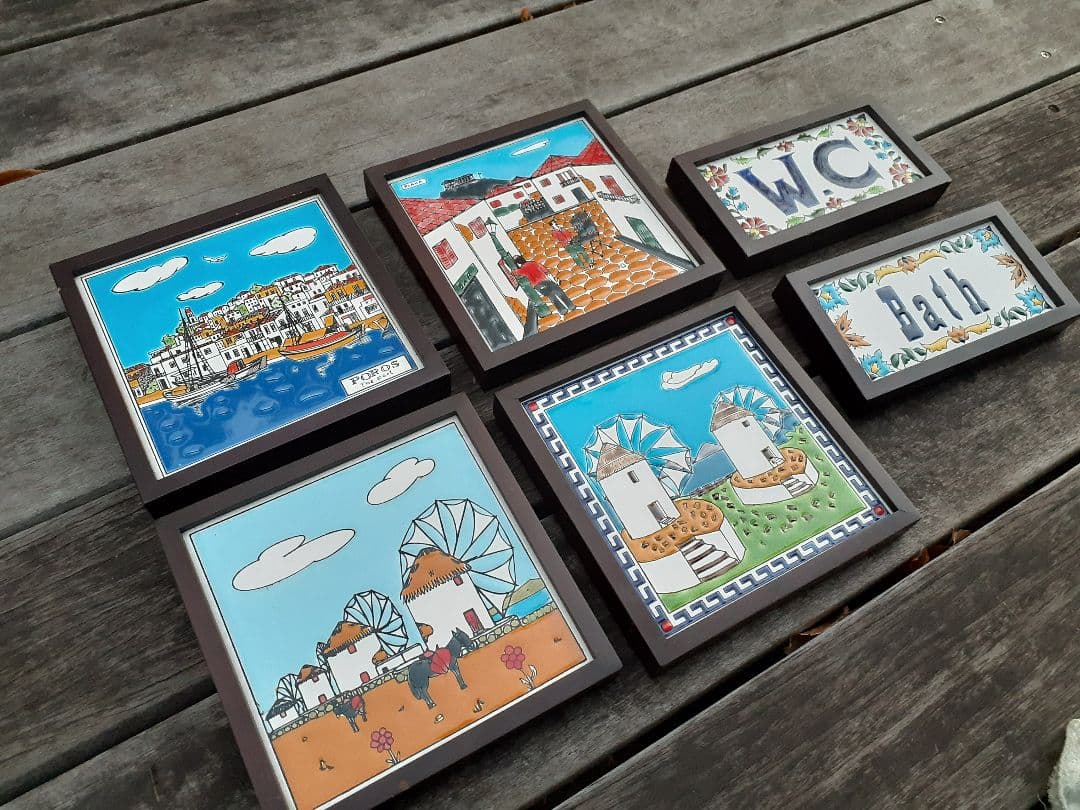 【ぶらんしぇ】ギリシャ風景　壁掛けアートタイル　4枚セット+2枚