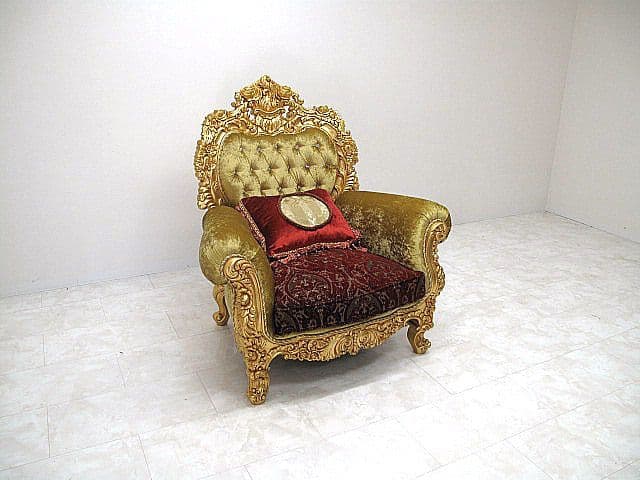 イタリア　ゴールドレリーフ×スワロフスキーエレメント バロック様式1人掛けソファ