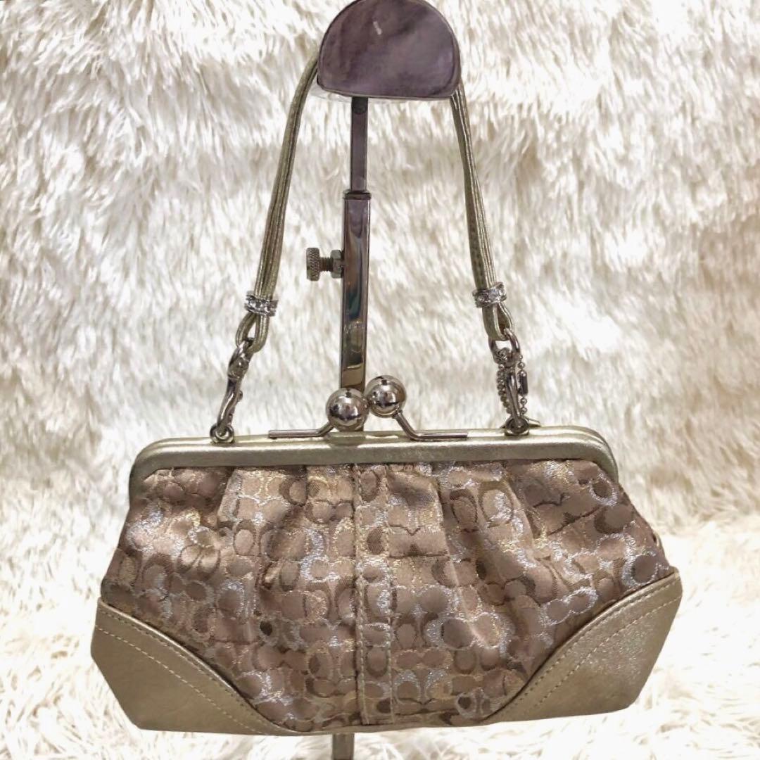 コーチ レザー ミニ ハンドバッグ シグネチャー キャンバス ガマ口