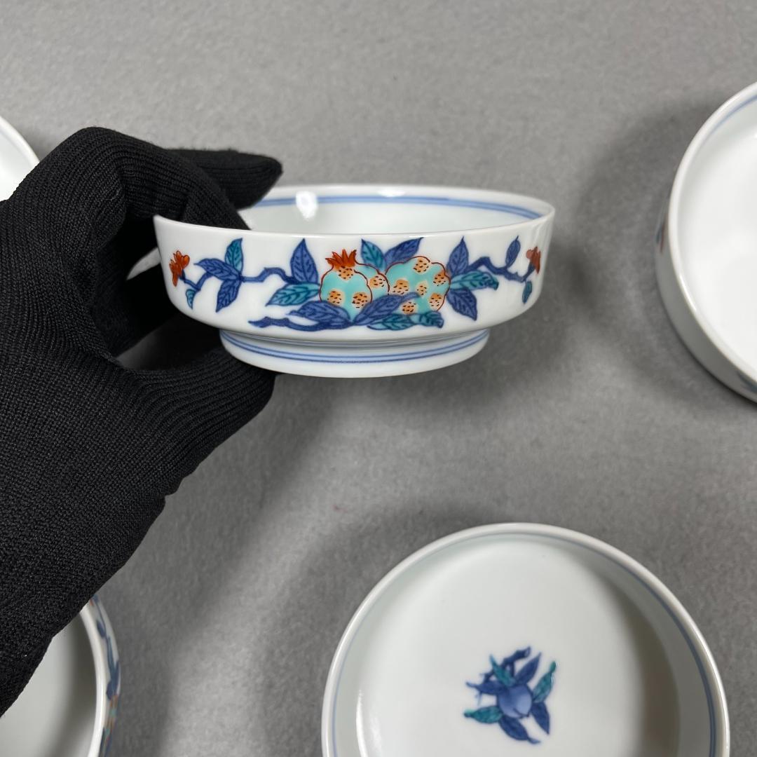 今泉今右衛門 窯 12代 錦桃絵 深小皿 5枚（共箱・栞・美品）