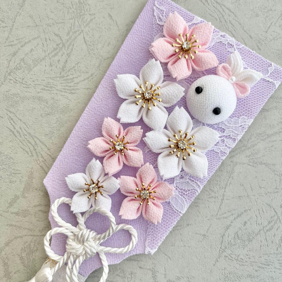 桜とうさぎの羽子板飾り　ハンドメイド　桃の節句　ひな祭り　可愛い　つまみ細工