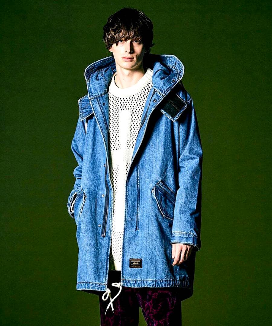 未使用に近い／Mサイズ／定価49500円／グラム glamb／デニムモッズコート