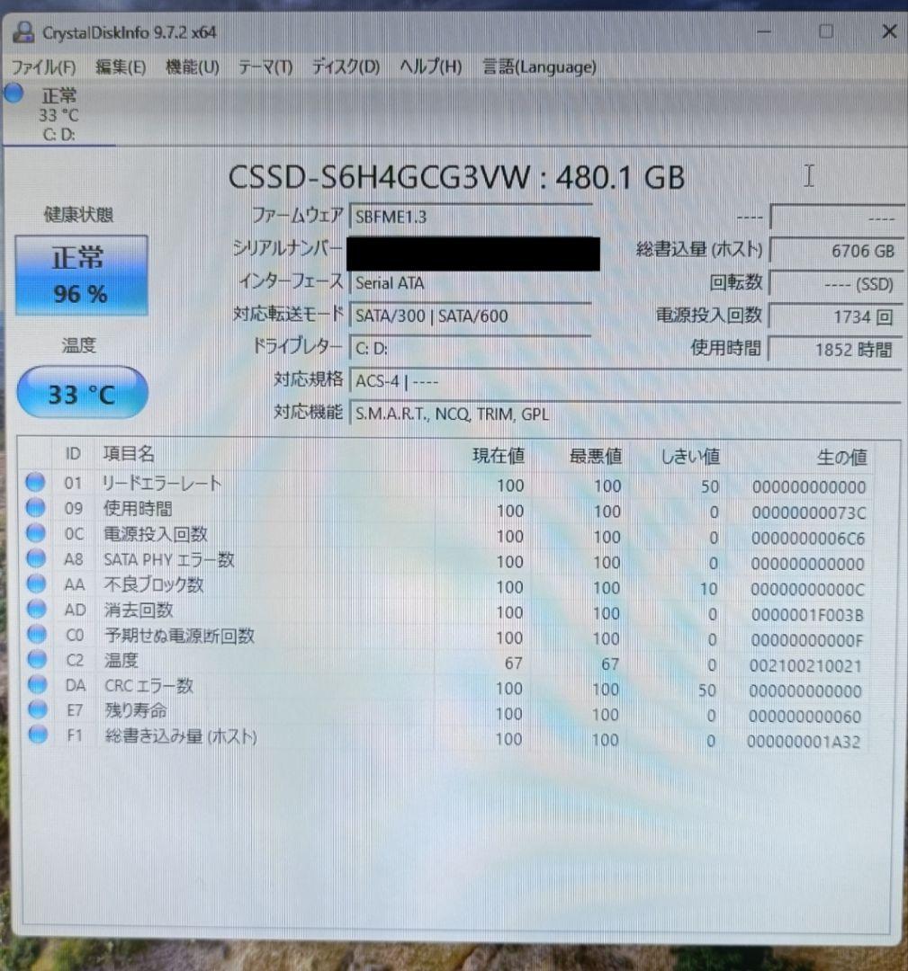 富士通 ESPRIMO B532/G SSD交換480GB