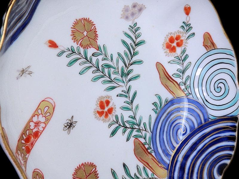 古伊万里　金襴手　撫子に桜花の図　膾皿　５客　D129AS-DAp