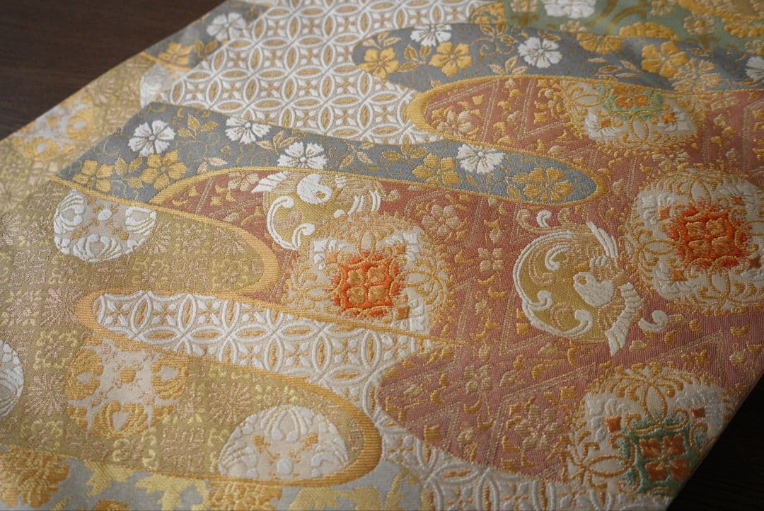 裄丈66.5cm ベージュ訪問着コーディネートフルセット 入学式など 正絹 袷